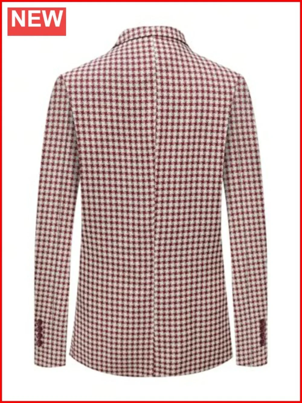 Men's Houndstooth Double Breasted Suit Jacket Slim Fit Tuxedo Coat